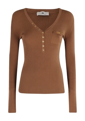 Elisabetta Franchi ribbed button-placket top - Brown