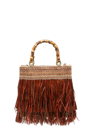 la milanesa medium Calla fringe bamboo handle tote bag - Red
