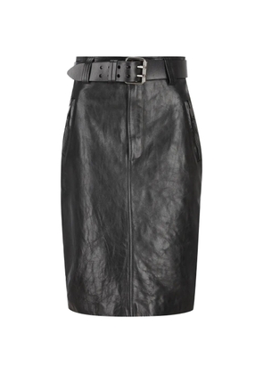 Saint Laurent belted leather midi skirt - Black