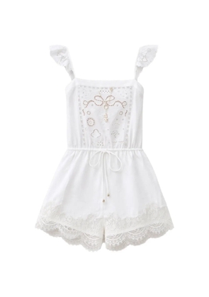 Self-Portrait lace-trim playsuit - White