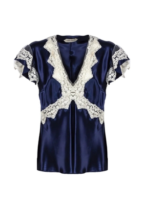 Alberta Ferretti V-neck lace-detail blouse - Blue