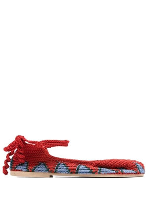 SLO_HAND_MADE lace-up crochet ballet flats - Red