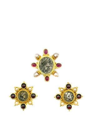 Jennifer Gibson Jewellery Linda Levinson byzantine coin brooch & earrings set - Gold