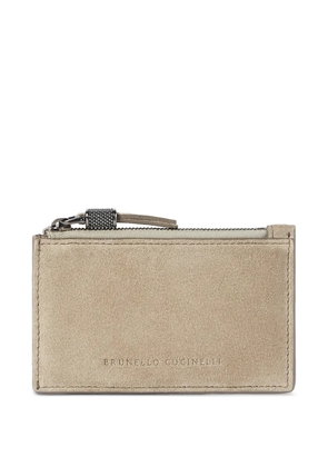Brunello Cucinelli suede zip card holder - Neutrals