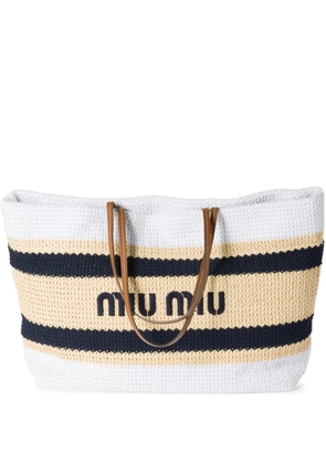 Miu Miu striped crochet tote bag - White