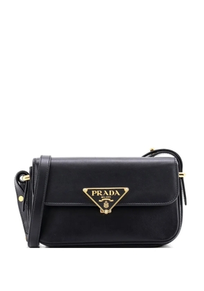 Prada Pre-Owned Embleme Triangle Logo Flap Bag Soft Calfskin East West shoulder bag - Black