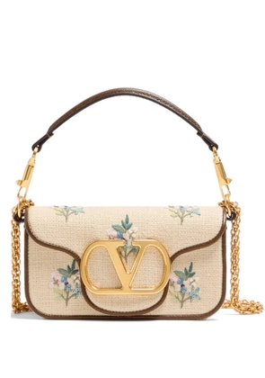 Valentino Garavani Locò small linen shoulder bag with embroidery - Neutrals
