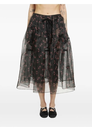Simone Rocha floral-embroidered skirt - Black