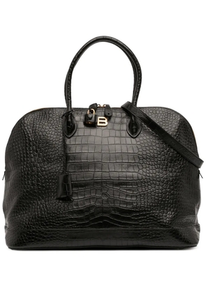 Balenciaga Pre-Owned 2021 Large Croc Embossed Calfskin Ville Top Handle Bag satchel - Black