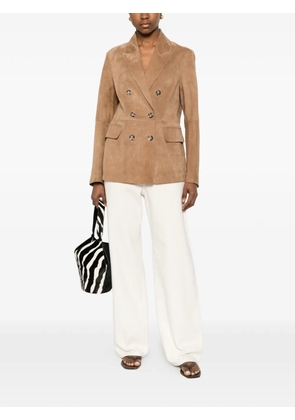 The Jackie Leathers double-breasted suede blazer - Neutrals