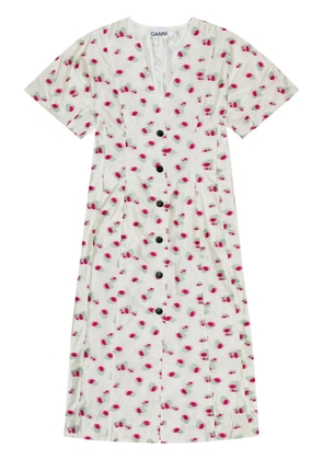 GANNI floral-print organza midi dress - White