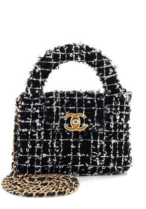 CHANEL Pre-Owned Kelly Top Handle Shopping Bag Quilted Tweed with Sequins Nano satchel - Black