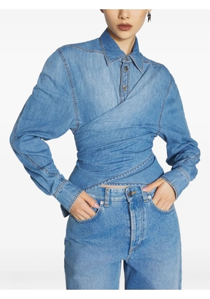 Mugler wrap-effect denim shirt - Blue