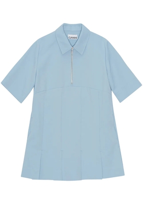 GANNI pleated twill mini dress - Blue