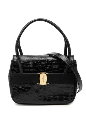 Ferragamo Pre-Owned 2010-2025 Croc Embossed Vara Bow Top Handle Bag satchel - Black