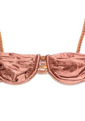 Isa Boulder ruched weave bikini top - Brown