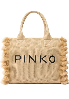 PINKO tassel logo-detail beach bag - Neutrals