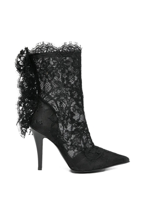Alexander McQueen Pre-Owned Heron lace-trimmed stiletto boots - Black