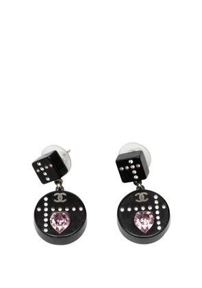 CHANEL Pre-Owned 2004 Resin CC Dice and Heart Crystal Drop Push Back Earrings costume earrings - Black