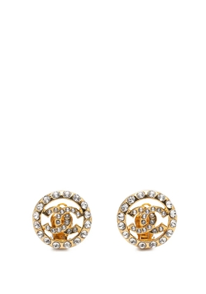 CHANEL Pre-Owned 1970-1980 CC Gold Plated Rhinestone Round Clip On Earrings costume earrings