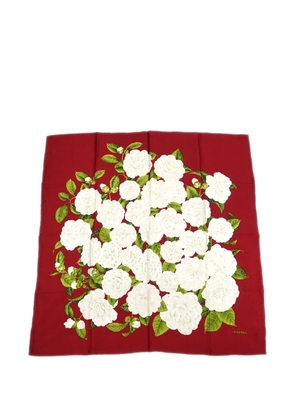 CHANEL Pre-Owned floral-print silk scarf - Red