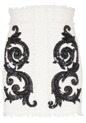 Balmain embroidered tweed miniskirt - White