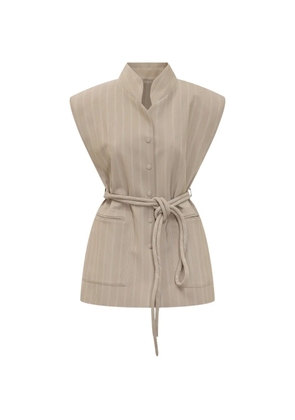 moms pants striped belted jacket - Neutrals