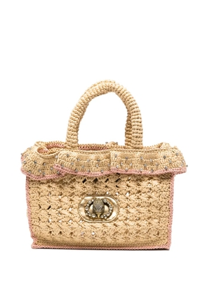 Kurt Geiger London Chelsea embellished ruffled tote bag - Neutrals