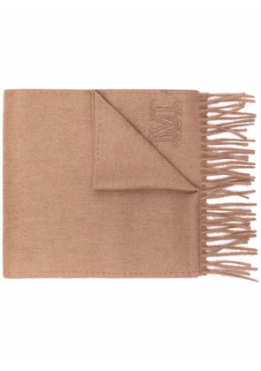 Max Mara logo embroidered fringed scarf - Neutrals