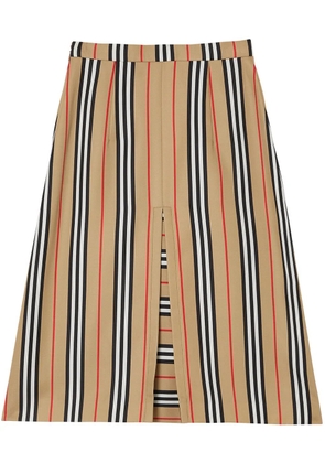 Burberry Box Pleat Detail Icon Stripe A-line Skirt - Brown