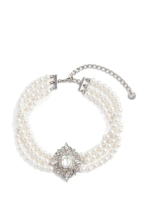 Self-Portrait crystal pearl necklace - Silver