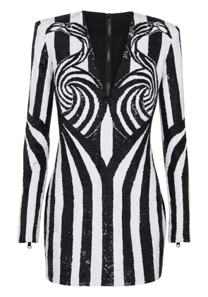 Balmain embroidered stripe short dress - Black