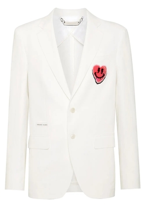 Philipp Plein heart-appliqué single-breasted blazer - White