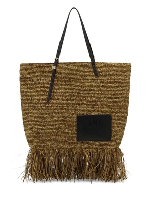 GANNI raffia tote bag - Neutrals