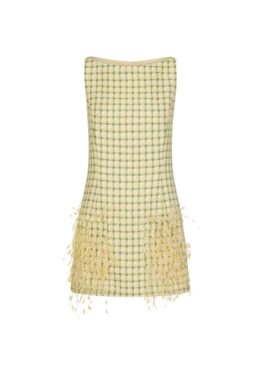 Oscar de la Renta checked tweed feather embroidery mini dress - Neutrals