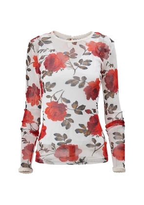 Carolina Herrera rose-print mesh top - White