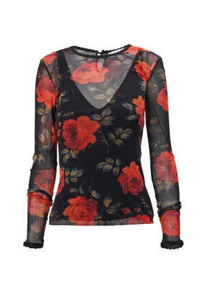 Carolina Herrera rose-print mesh top - Black