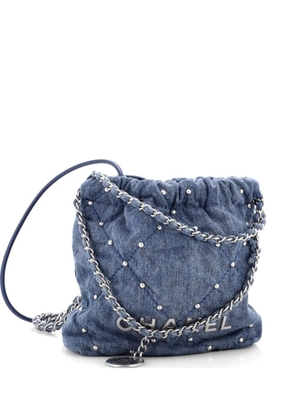 CHANEL Pre-Owned 22 Chain Quilted Studded Denim Mini hobo bag - Blue
