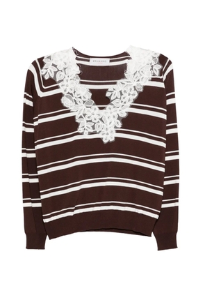 ERMANNO FIRENZE striped floral lace T-shirt - Brown