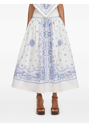 Self-Portrait paisley-embroidered maxi skirt - White