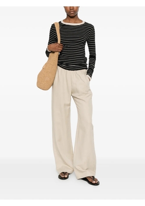 Enza Costa striped long-sleeved cotton T-shirt - Black