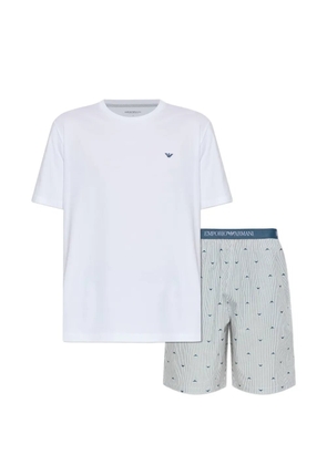 Emporio Armani striped logo-waistband pajama set - White