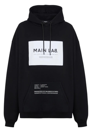 Balmain logo-patch cotton-blend hoodie - Black