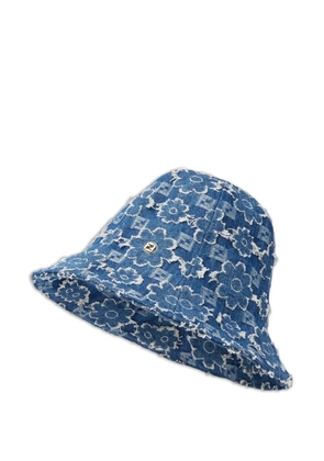FENDI flower-embroidered denim hat - Blue