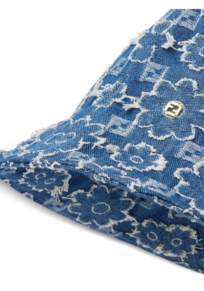FENDI flower-embroidered denim hat - Blue