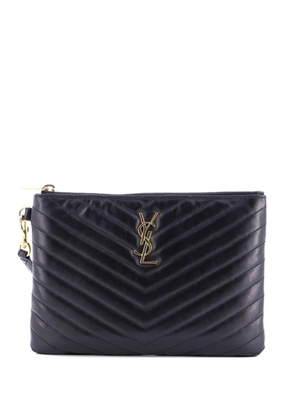 Saint Laurent Pre-Owned Classic Monogram Wristlet Pouch Matelasse Chevron Leather Small clutch bag - Black