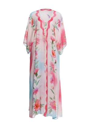 Agua Bendita floral-print scallop-edge beach dress - White