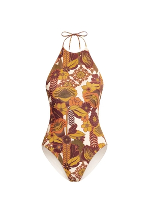 Osklen halterneck floral print swimsuit - Neutrals
