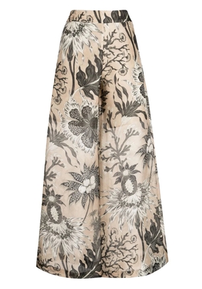 Biyan floral-print high-waist palazzo trousers - Brown
