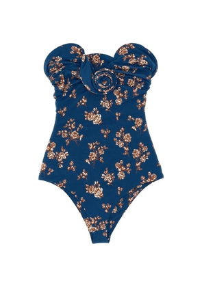 Magda Butrym 05 floral ruffled swimsuit - Blue